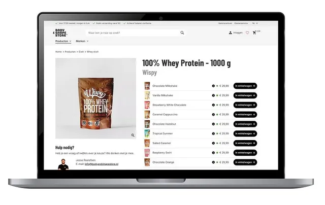 Afbeelding van de desktop versie van de website van Body & Shape Store